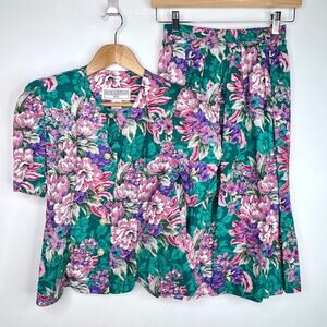 Vintage Jennifer Howard Petite Floral 80s Skirt Suit 6